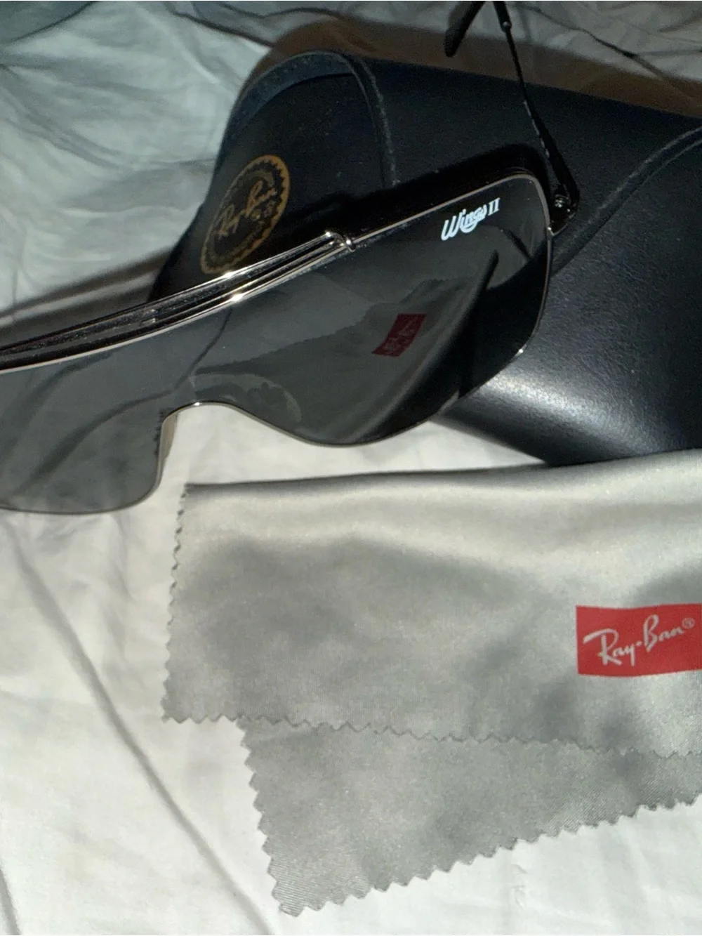 Ray-Ban Wings II Black Shield Sunglasses with Silver Accents